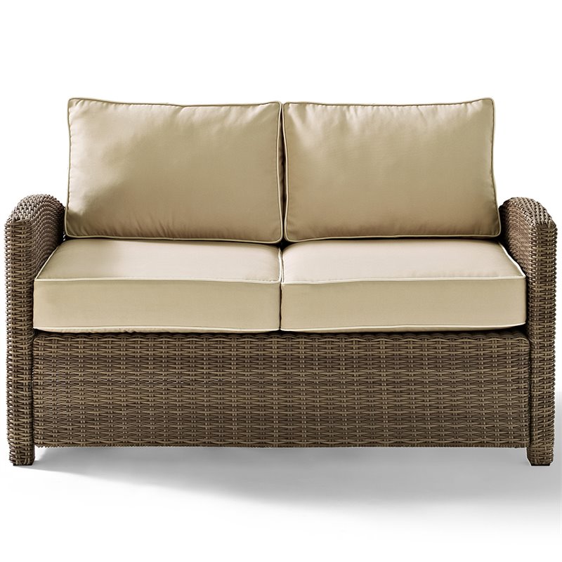 Crosley Furniture Bradenton 3 Piece Fabric Patio Sofa Set in Brown and Sand