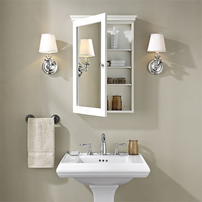 Crosley Furniture Lydia Wood Mirror Medicine Cabinet in White/Clear