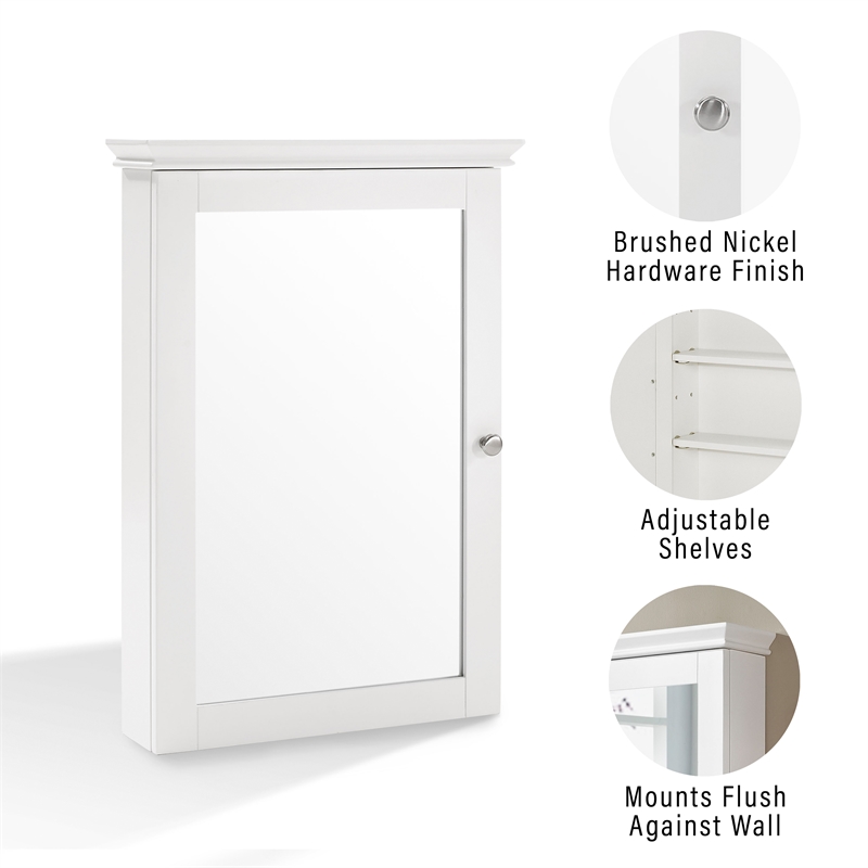 Crosley Furniture Lydia Wood Mirror Medicine Cabinet in White/Clear