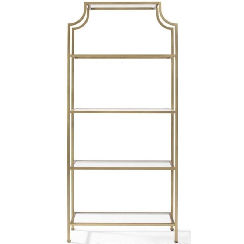 Crosley Furniture Aimee 4 Shelf Glass/Metal Etagere Bookcase in Antique Gold