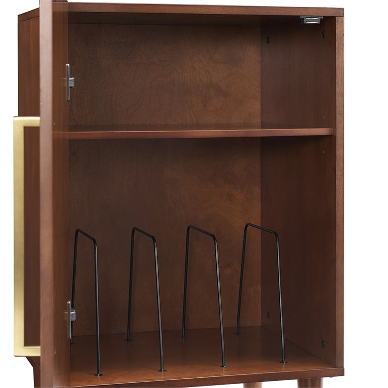 Crosley Furniture Everett Wood Record Player Stand in Mahogany/Gold
