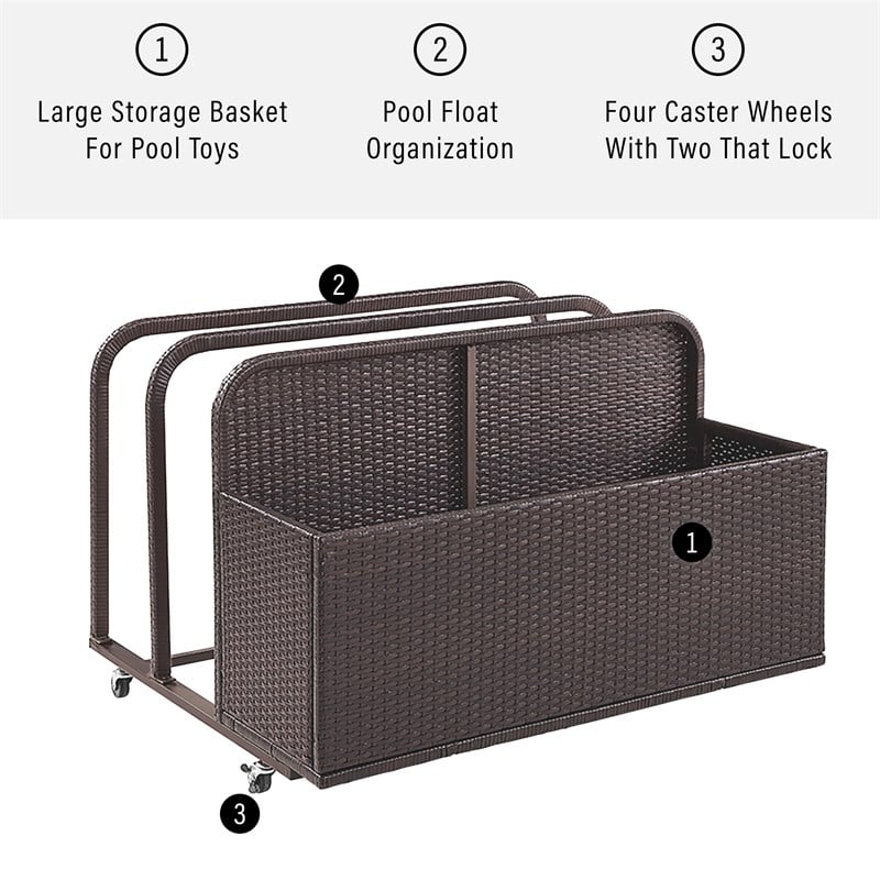 Crosley Furniture Palm Harbor Coastal Wicker / Rattan Patio Float Caddy in Brown