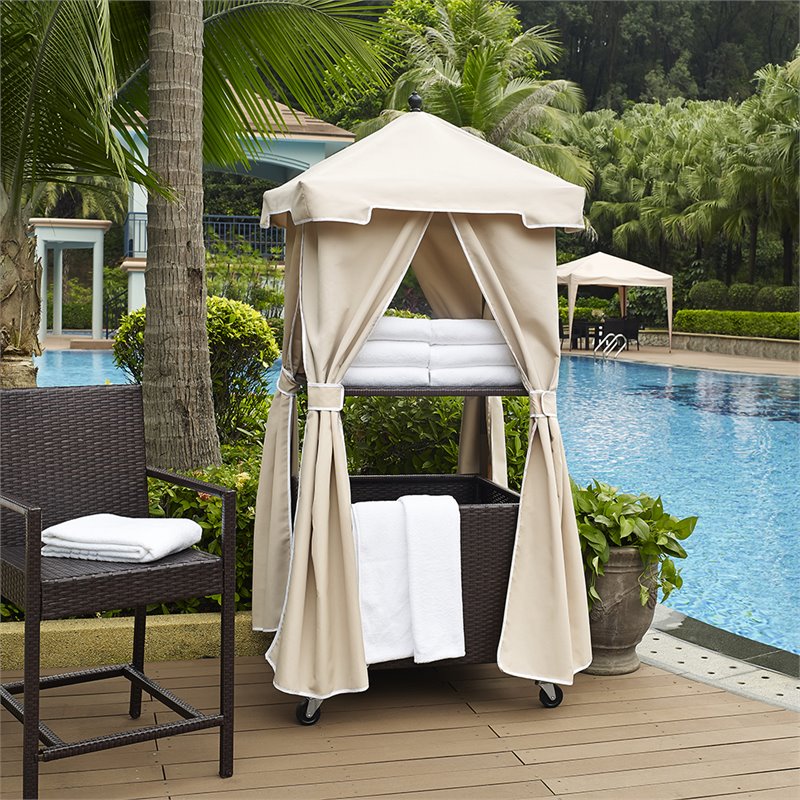 Crosley Furniture Palm Coastal Metal / Rattan Towel Valet with Cover in Tan