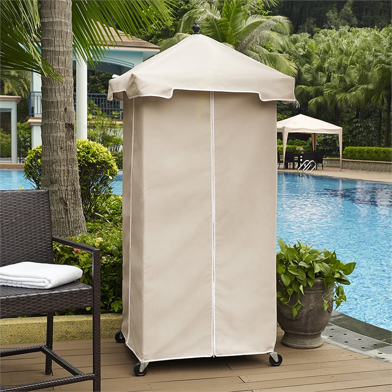 Crosley Furniture Palm Coastal Metal / Rattan Towel Valet with Cover in Tan