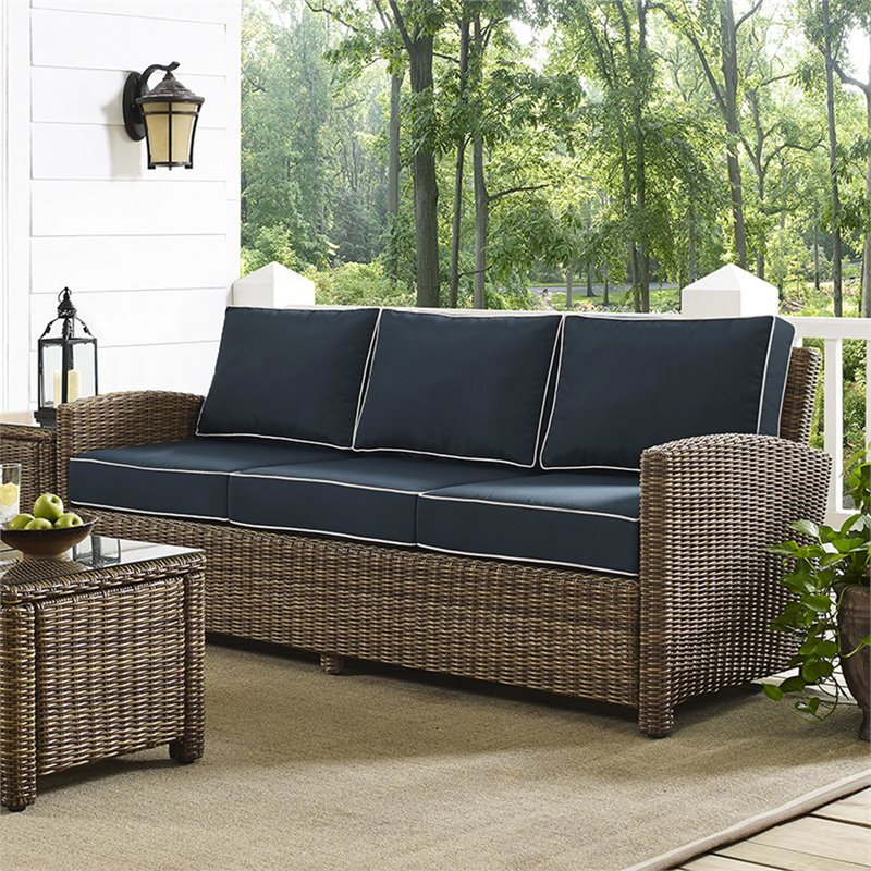 Crosley Furniture Bradenton Polyester Fabric Patio Sofa in Brown/Navy