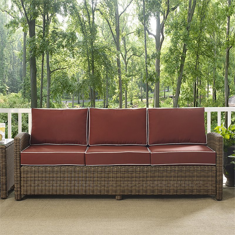Crosley Furniture Bradenton Fabric Patio Sofa in Brown and Red