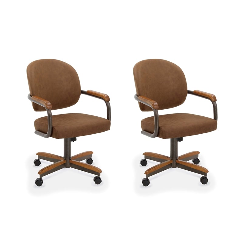 Chromcraft Douglas Swivel Dining Arm Chair in Chestnut and Bronze (Set of 2)