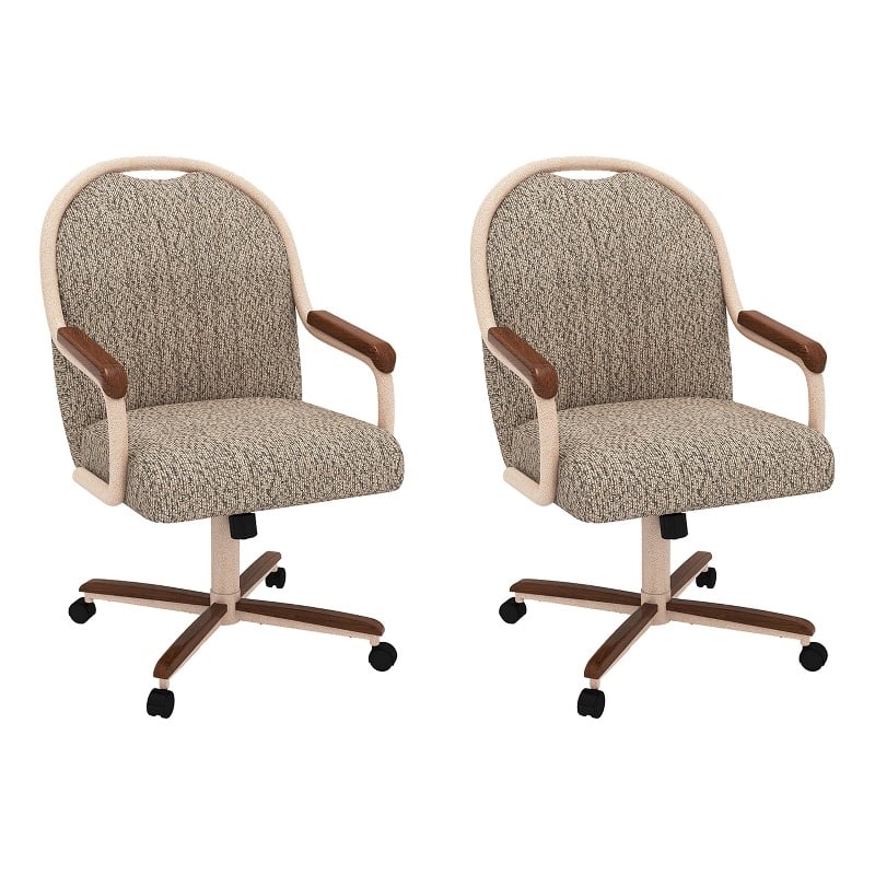 Chromcraft Douglas Swivel Dining Arm Chair in Walnut and Light Sand (Set of 2)