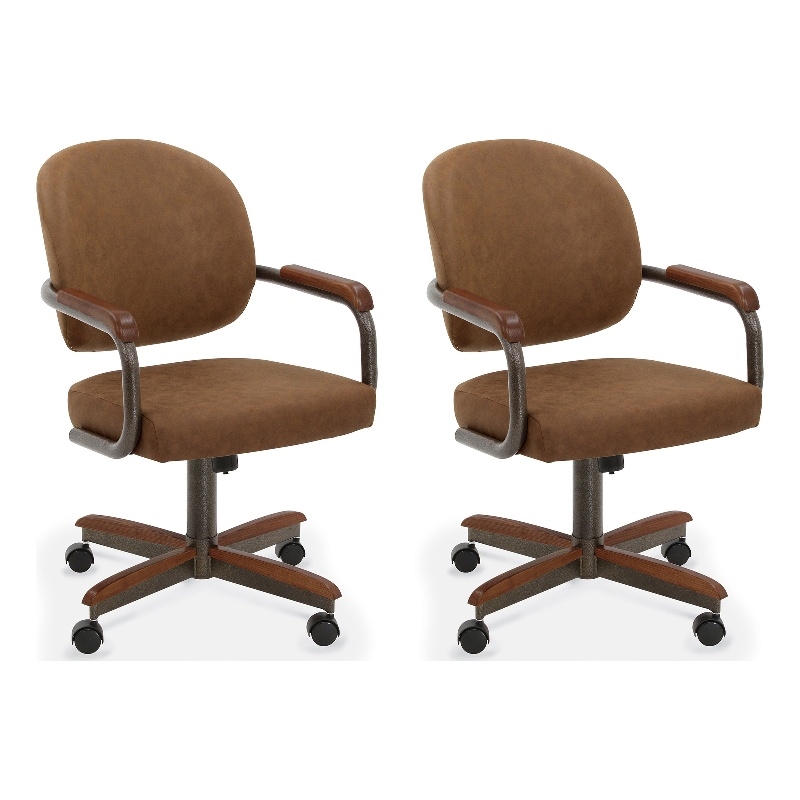 Chromcraft Douglas Swivel Dining Chair in Walnut and Texture Bronze (Set of 2)