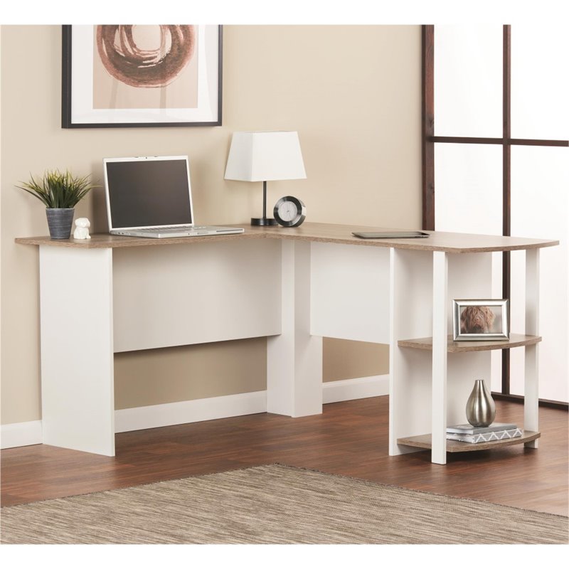 Altra Furniture Dakota L Shape Desk in White and Sonoma Oak