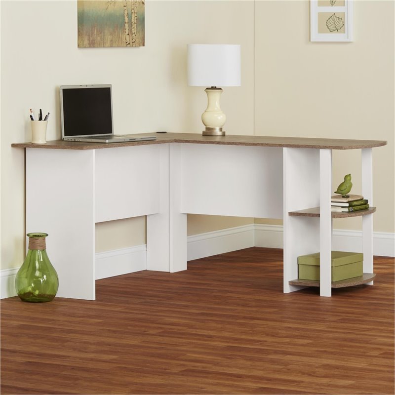 Altra Furniture Dakota L Shape Desk in White and Sonoma Oak