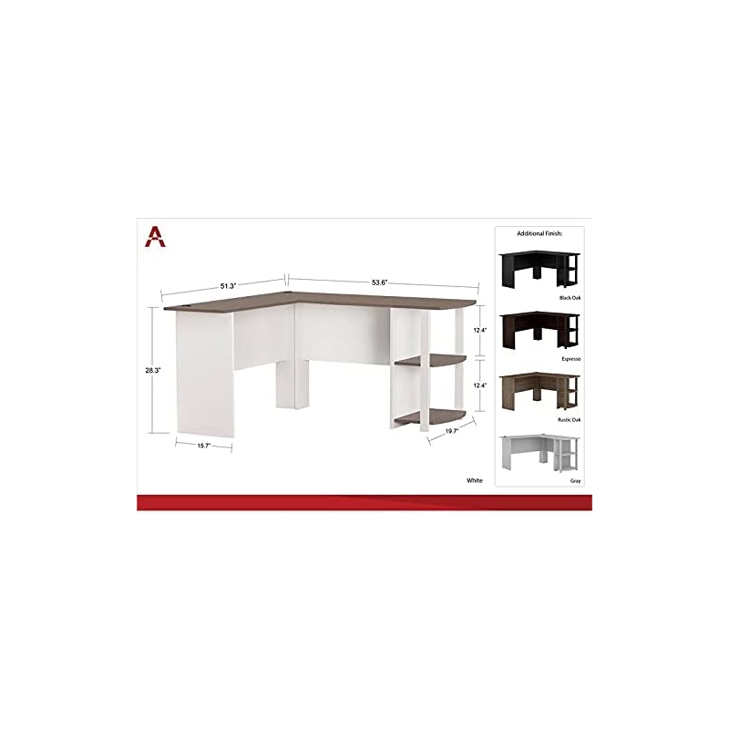 Altra Furniture Dakota L Shape Desk in White and Sonoma Oak