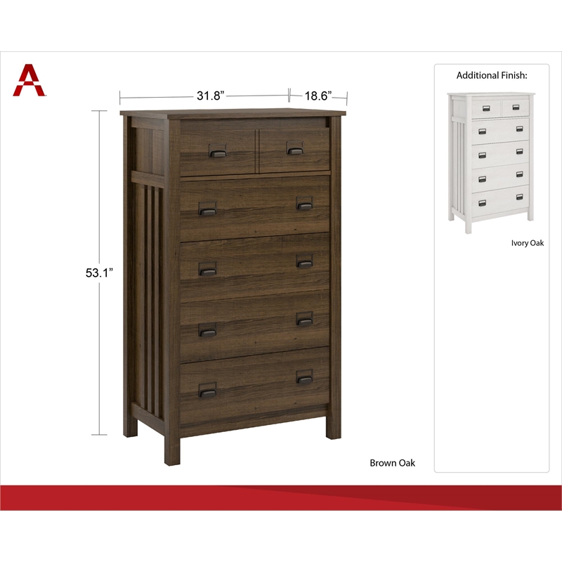 Ameriwood Home Adams 5 Drawer Dresser in Ivory Oak