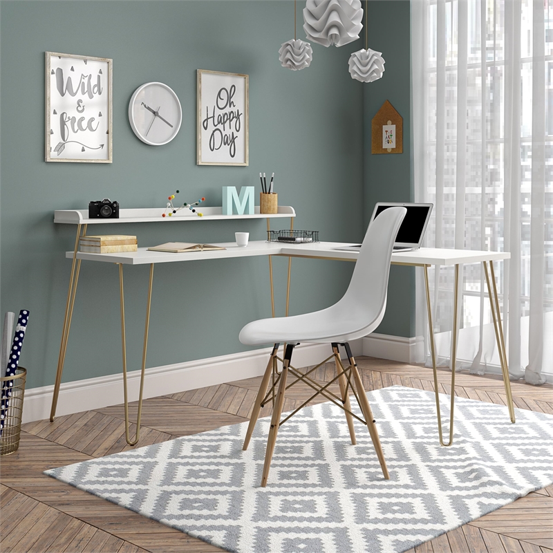 Ameriwood Home Haven L Desk with Riser in White
