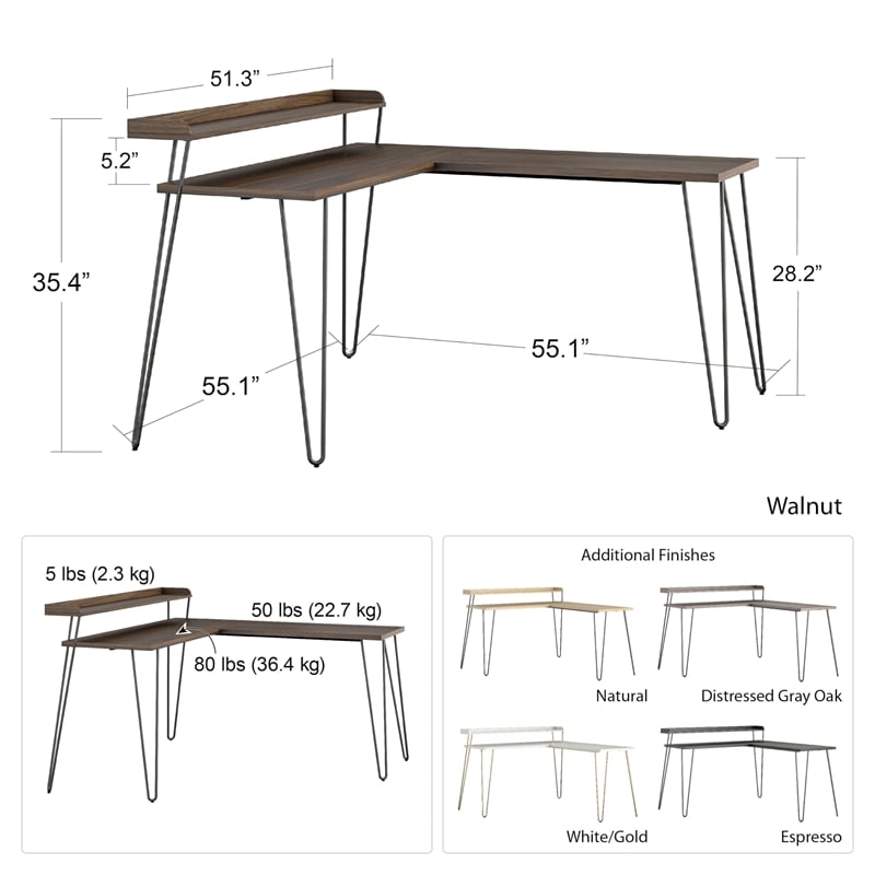 Ameriwood Home Haven L Desk with Riser in White