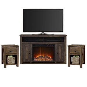 Ameriwood Farmington 3-Piece Fireplace TV Stand and Matching Nightstand Set
