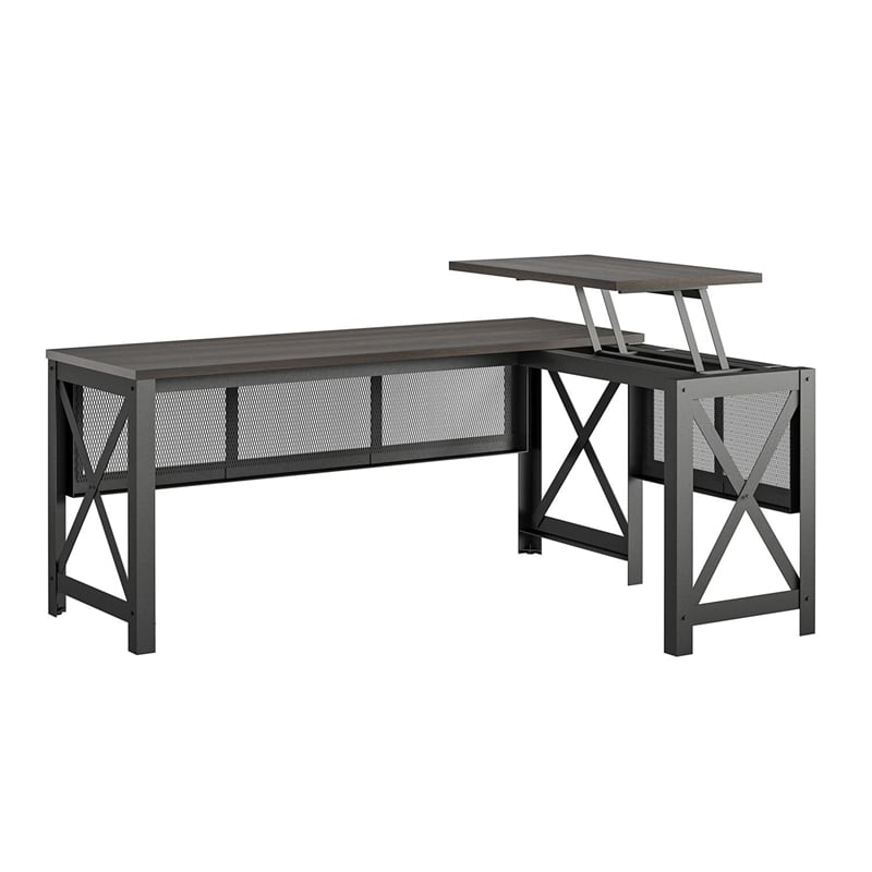 Ameriwood Home Hudson L Desk with Lift Top in Walnut