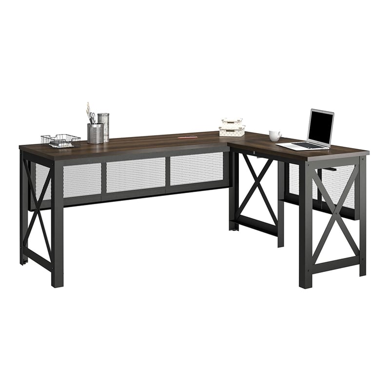 Ameriwood Home Hudson L Desk with Lift Top in Walnut