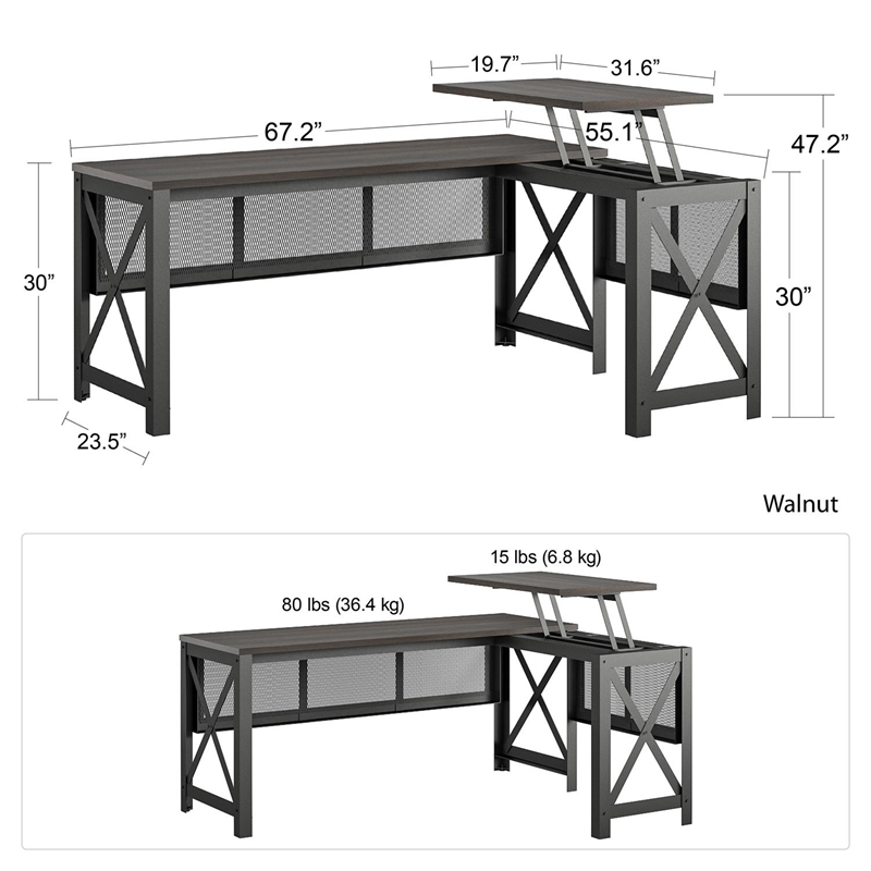 Ameriwood Home Hudson L Desk with Lift Top in Walnut