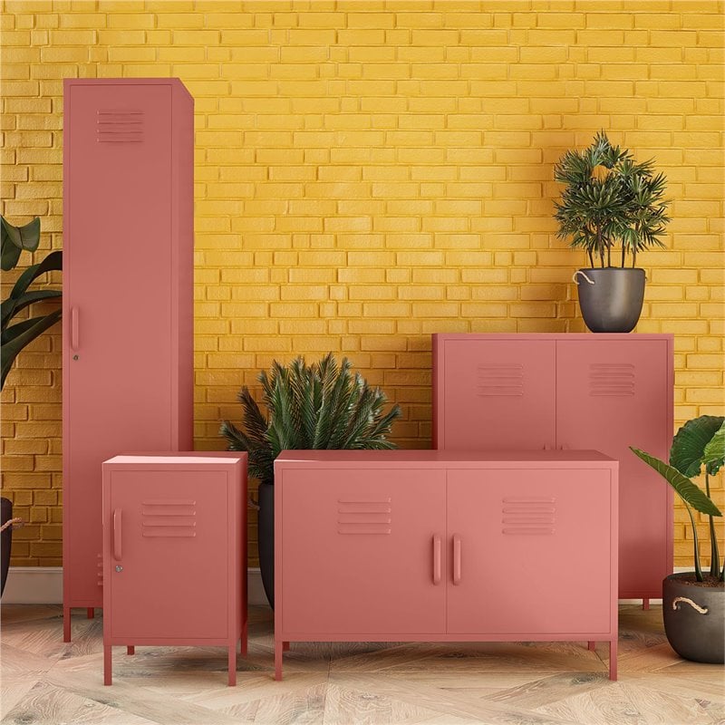 SystemBuild Bonanza 2 Door Metal Locker Storage Cabinet in Terracotta