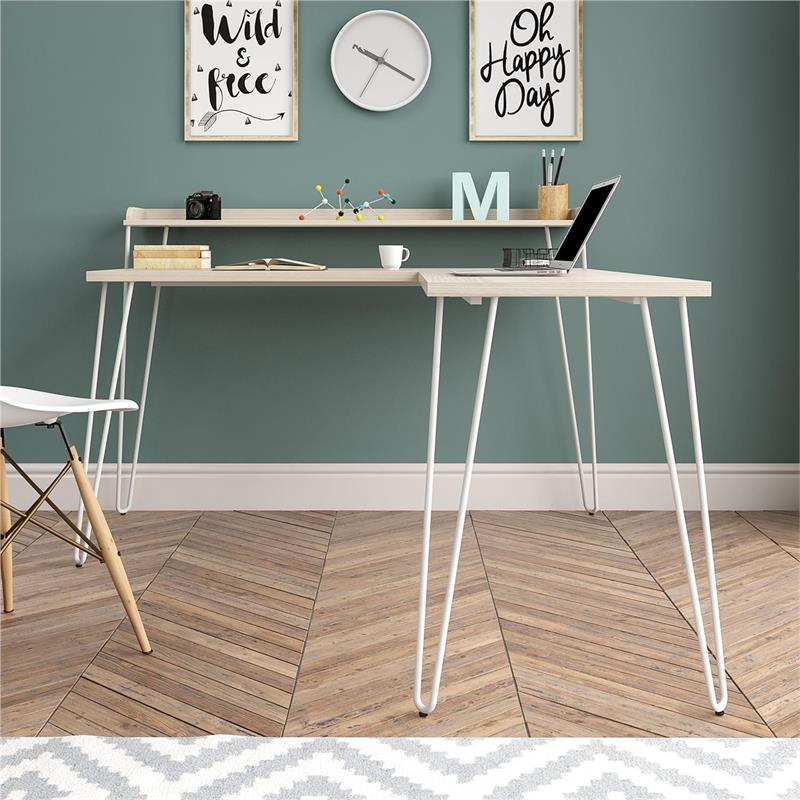 Ameriwood Home Haven L Desk with Riser in Natural/White