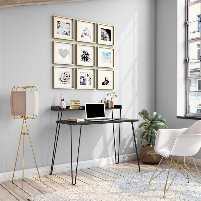 Ameriwood Home Haven Retro Computer Desk with Riser in Black Oak