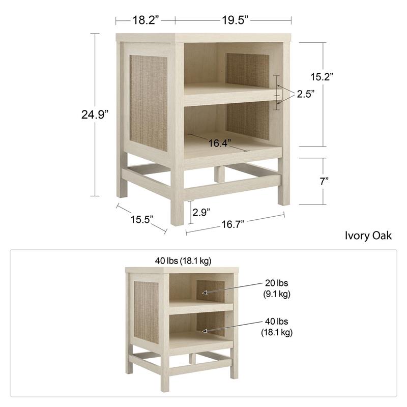 Ameriwood Home Lennon Laminated Engineered Wood End Table in Ivory Oak