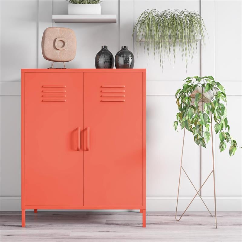 Novogratz Cache 2 Door Metal Locker Storage Cabinet in Orange