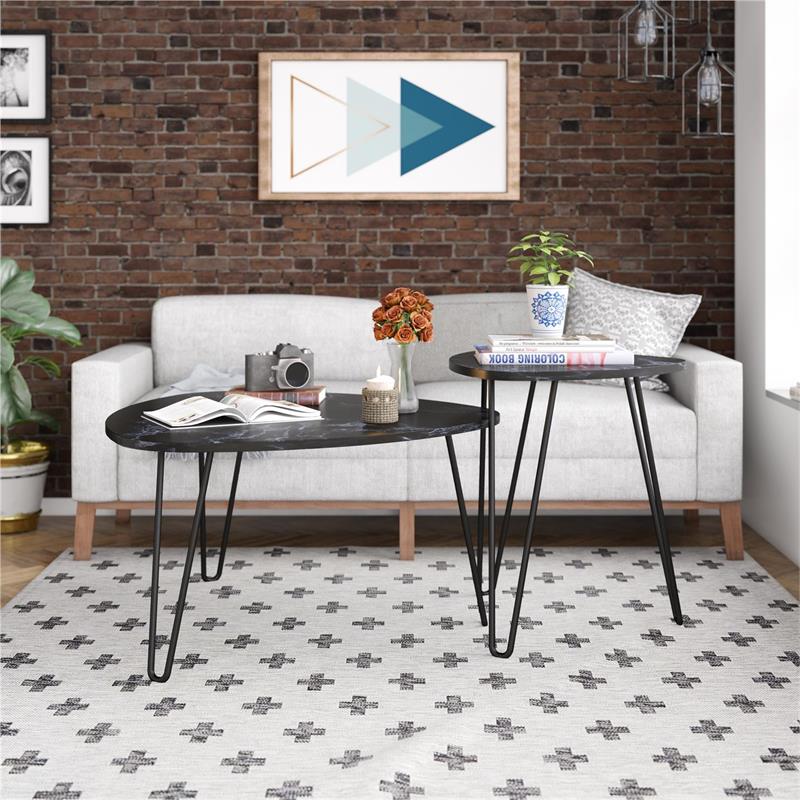 Novogratz Athena Nesting Tables in Black Marble