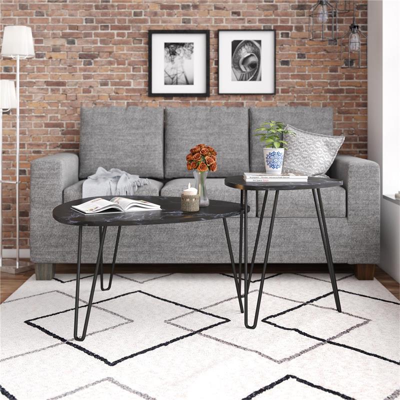 Novogratz Athena Nesting Tables in Black Marble