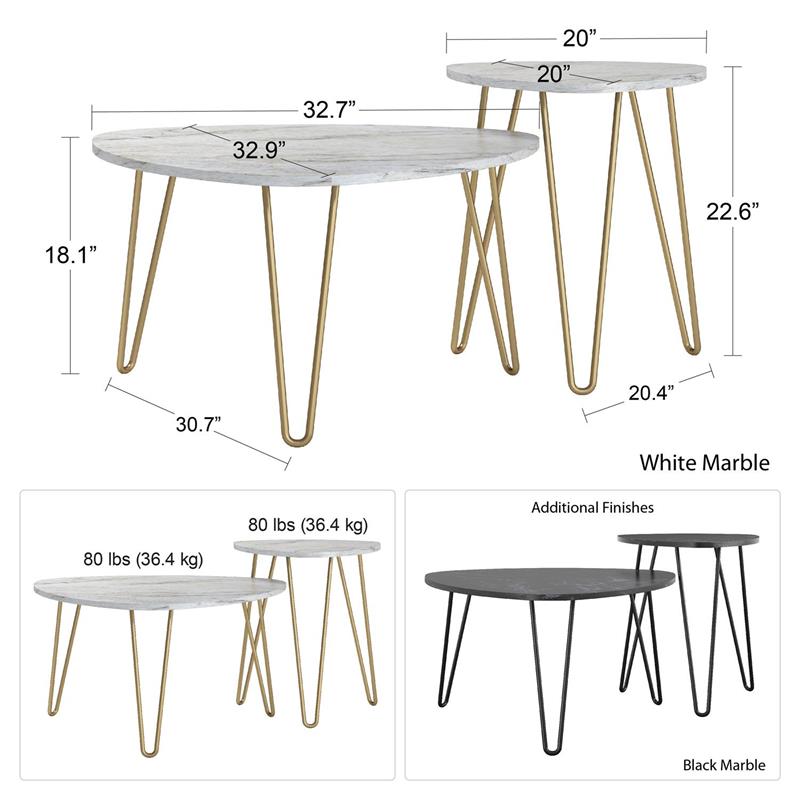 Novogratz Athena Nesting Tables in Black Marble