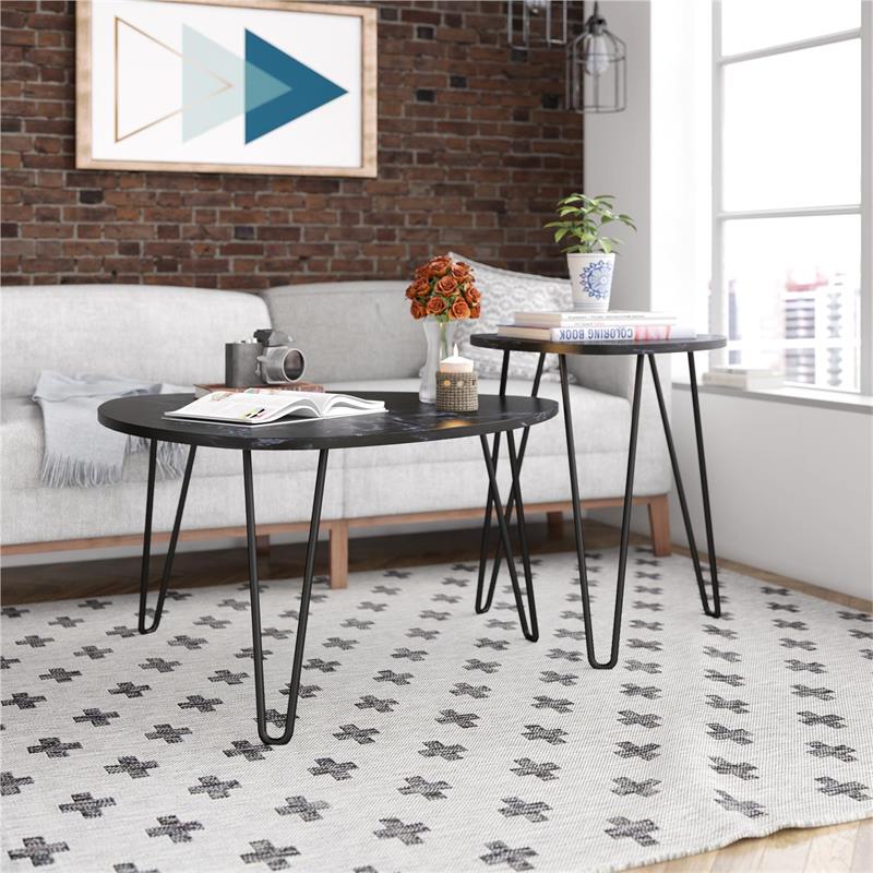 Novogratz Athena Nesting Tables in Black Marble
