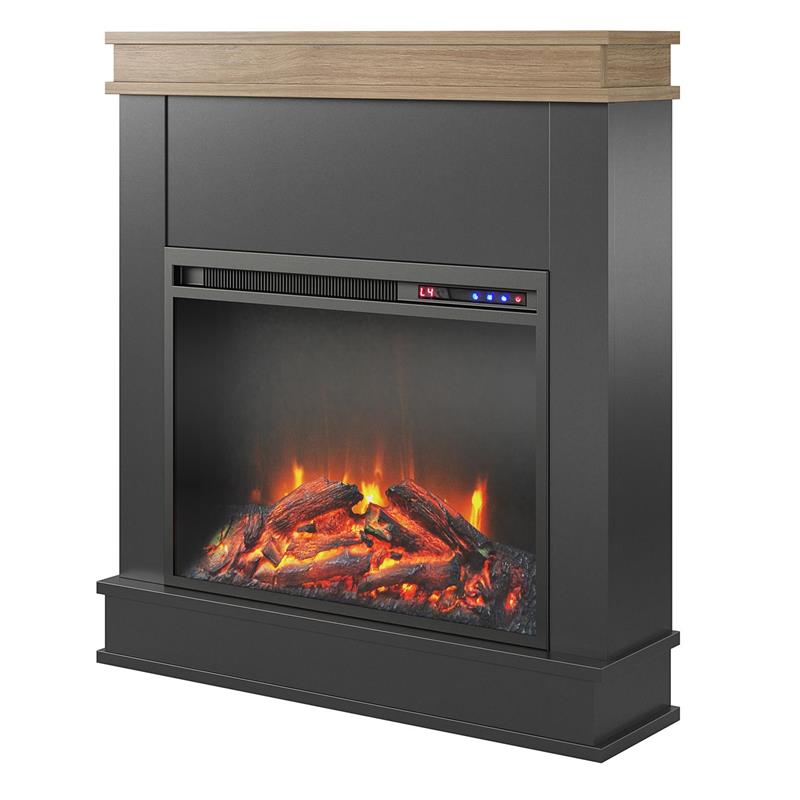 Ameriwood Home Mateo Fireplace with Mantel in Black with Natural Mantel