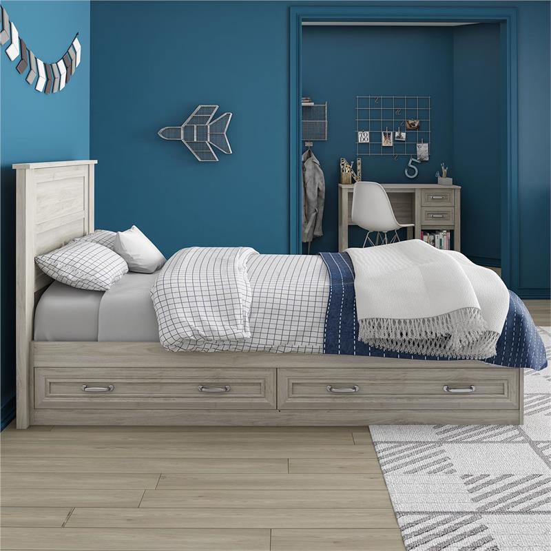Little Seeds Sierra Ridge Levi Twin Bed with Storage in Light Walnut