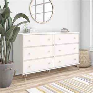 Novogratz Finley Contemporary Engineered Wood 6 Drawer Dresser in White