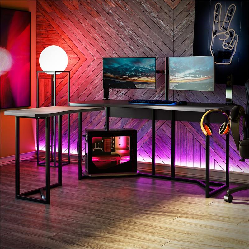 NTense Quest Gaming L Desk with CPU Stand in Gray
