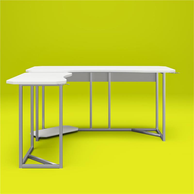 NTense Quest Gaming L Desk with CPU Stand in White