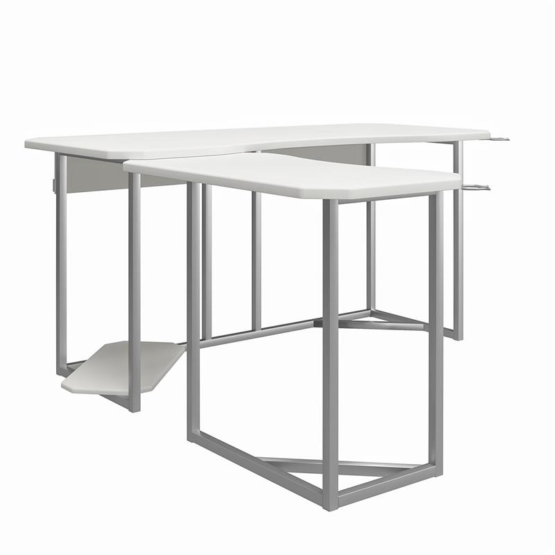 NTense Quest Gaming L Desk with CPU Stand in White