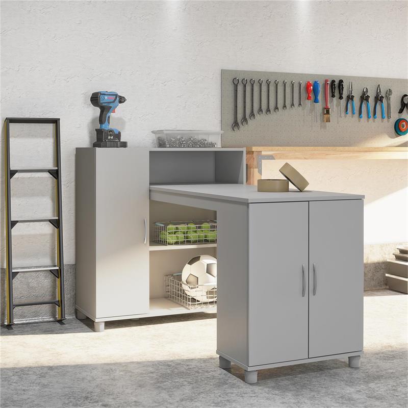 SystemBuild Evolution Lory Hobby and Craft Desk with Storage Cabinet in Gray