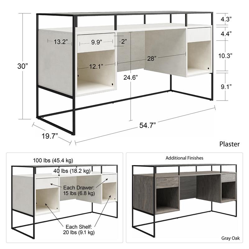 Ameriwood Home Camley Desk with Glass Top in 2 Drawers and Storage in Gray Oak