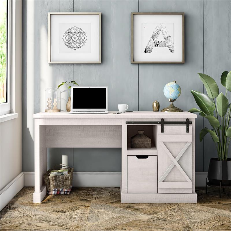 Ameriwood Home Knox County Single Pedestal Computer Desk in Rustic White