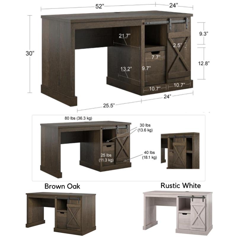 Ameriwood Home Knox County Single Pedestal Computer Desk in Rustic White