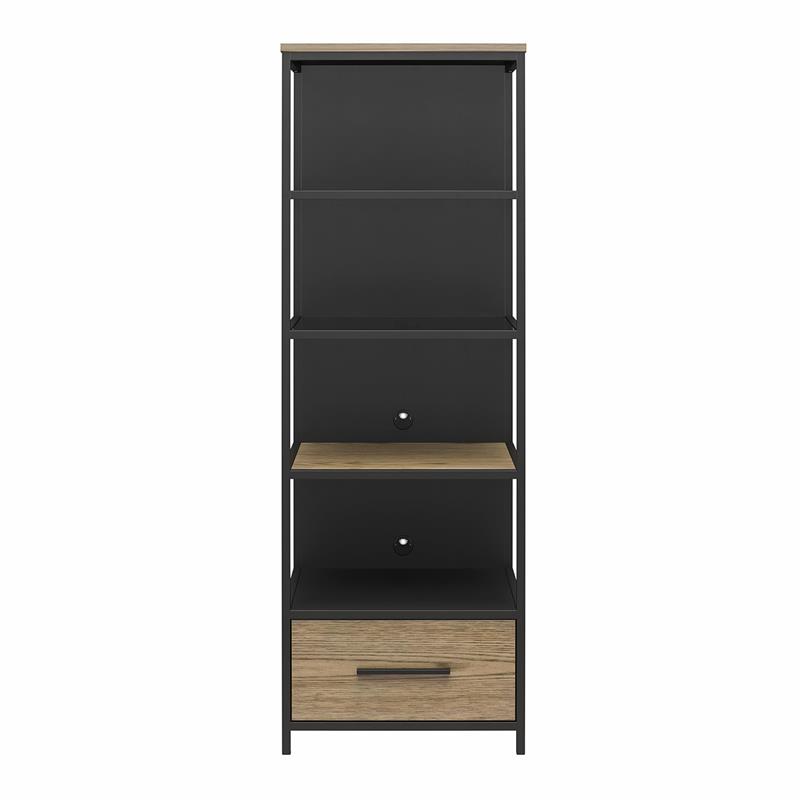 Ameriwood Home Structure Audio Pier in Sterling Oak Wood Veneer with Black Metal