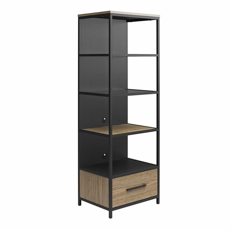 Ameriwood Home Structure Audio Pier in Sterling Oak Wood Veneer with Black Metal