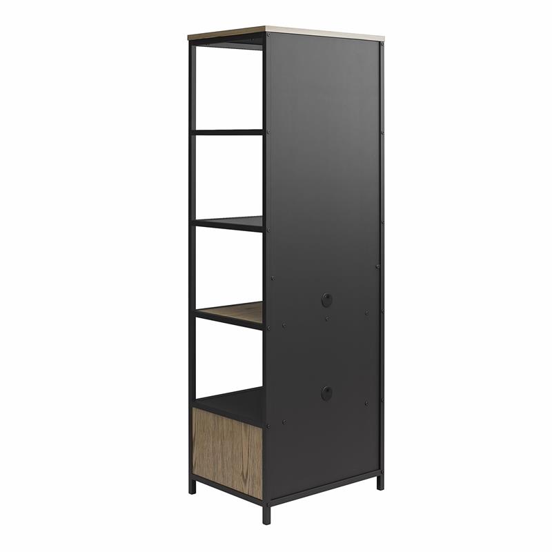 Ameriwood Home Structure Audio Pier in Sterling Oak Wood Veneer with Black Metal