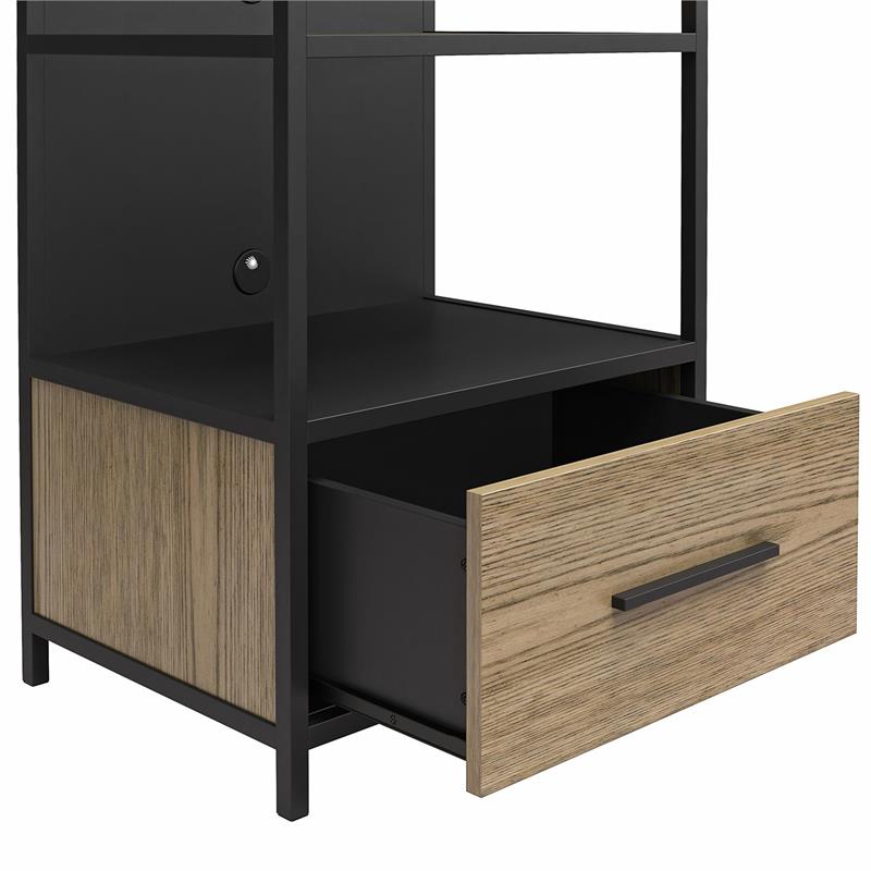 Ameriwood Home Structure Audio Pier in Sterling Oak Wood Veneer with Black Metal