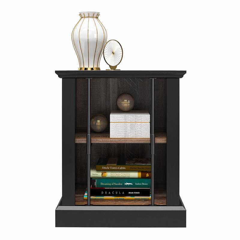 Ameriwood Home Hoffman Rustic End Table with 2 Open Shelves in Black and Walnut