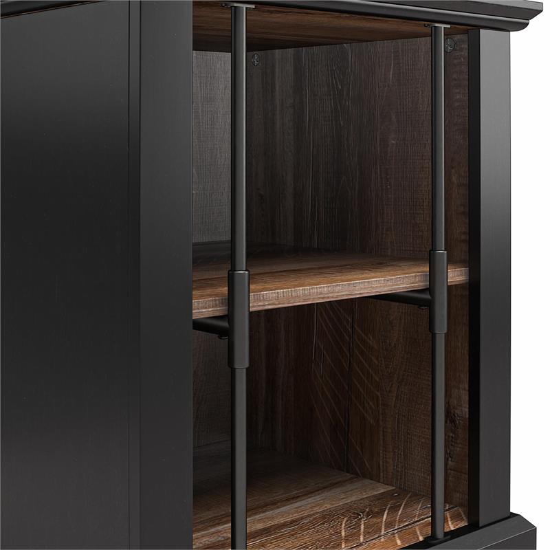 Ameriwood Home Hoffman Rustic End Table with 2 Open Shelves in Black and Walnut