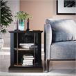 Ameriwood Home Hoffman Rustic End Table with 2 Open Shelves in Black and Walnut