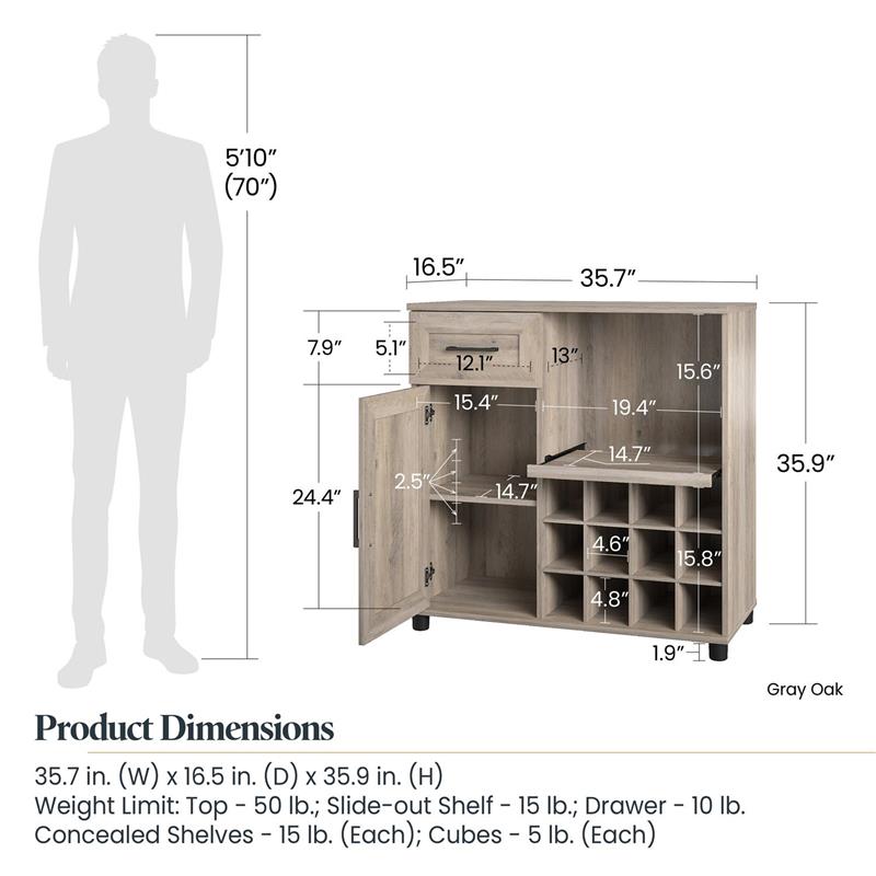 Systembuild Evolution Dwyer Bar Cabinet in Gray Oak